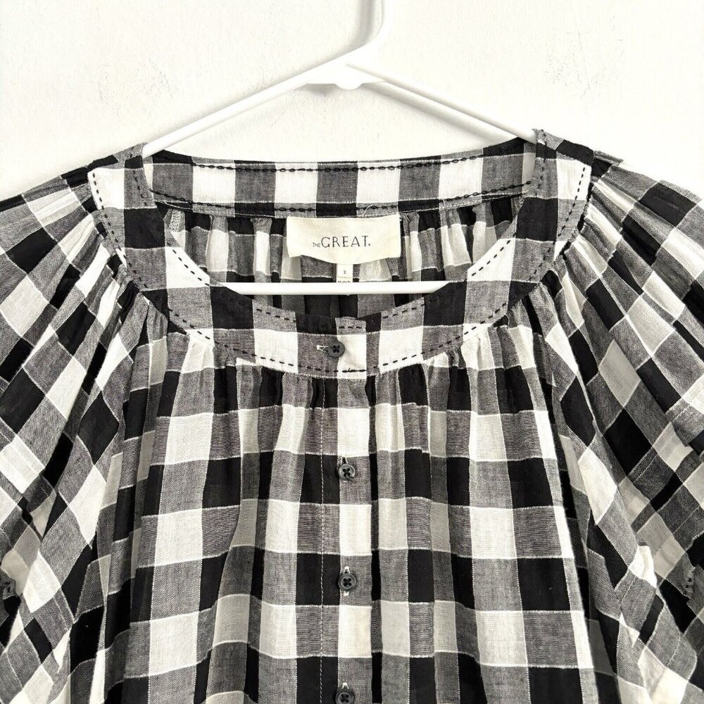 THE GREAT. Black and White Checkered Blouse - Picture 3 of 10